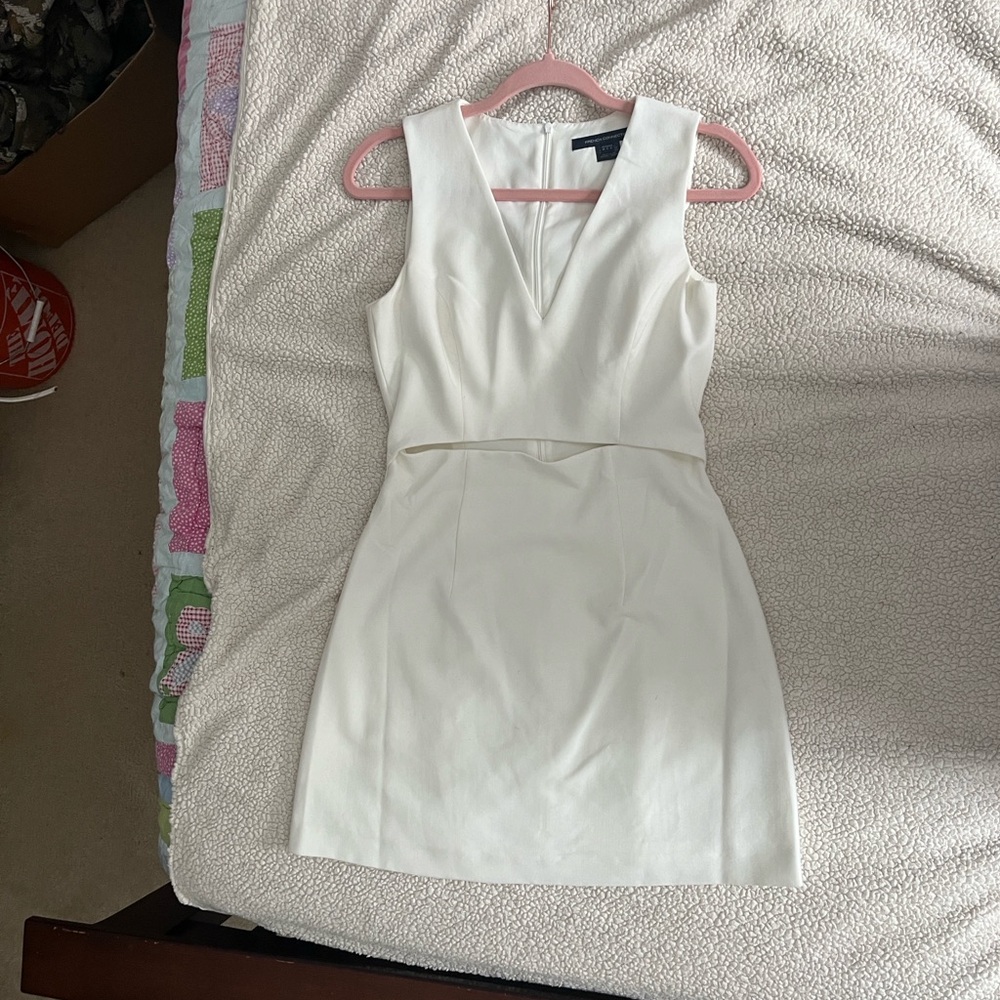 French Connection White Sleeveless Mini Dress Keyhole mid waist